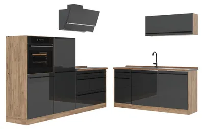 Imagen del producto de Mueble de cocina Vicco R-Line Antracita alto brillo/Roble dorado 220 cm sin encimera, Model 66314