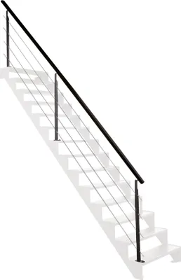Produktbild von UNIVERSO - 4 m Treppengeländer-Set aus schwarzem StahlBodenbefestigung, Seitliche Befestigung mit zusätzlichem Zubehör