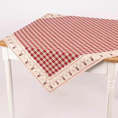 Produktbild von Clayre & Eef Mitteldecke Wende-Tischdecke Karo Hirsche beige 100x100cm