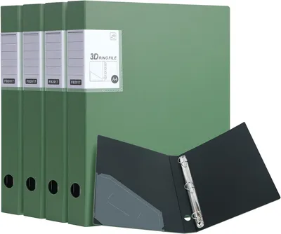 Productafbeelding van Ringbanden A4, 4 stuks, 35 mm rugbreedte, groen, PP plastic, voor archivering