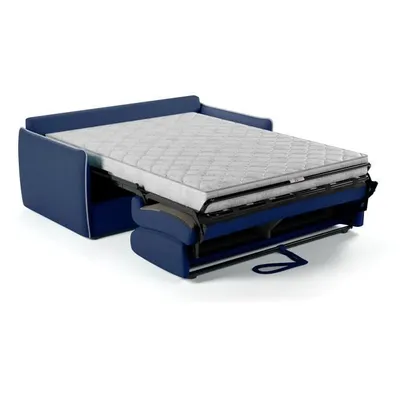 Image de Canapé convertible express - AGATHE - Tissu bleu - Bordure grise - 175 x 100 x 87 cm