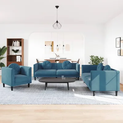 Immagine prodotto di Maison Exclusive - Set divano a 3 pezzi con cuscini in velluto blu