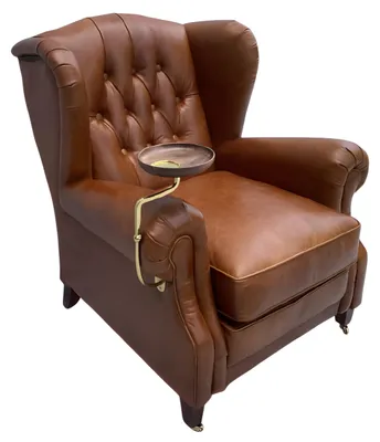 Productafbeelding van Chesterfield lounge fauteuil, bruin bekleed, orenfauteuil, meubel