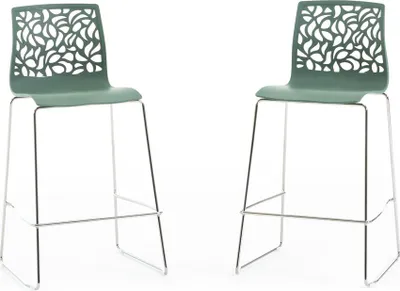 Image de Set de 2 tabourets d'intérieur en résine avec fibre de verre et pieds en métal - design moderne et élégant, idéal pour la cuisine et le comptoir - ANNA XL - Vert sauge