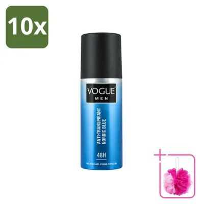 Imagen del producto de 10 aerosoles antitranspirantes desodorantes Vogue Men Nordic Blue, 150 ml - Paquete ahorro - 10 unidades