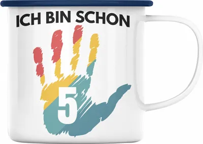 Produktbild von Trendation - Ich Bin Schon 5 Emaille Tasse Geschenk 5-Jähriger Junge Mädchen Geschenkidee (Blau)