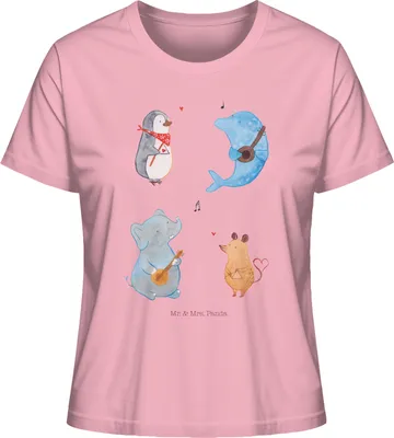 Produktbild von Mr. & Mrs. Panda Kurzarmshirt Damen Big Band Größe M - Baumwolle Pink - Geschenk, T-Shirt, Lustige Sprüche, Gitarre, Shirt, Baumwoll, Basic, Hund, Maus, Elefant, Oberteil
