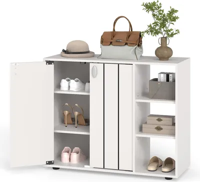 Produktbild von GOPLUS Schuhschrank, Schuhregal mit Türen & 3-stufig verstellbaren offenen Regalen, Aufbewahrungsschrank für Flur, Diele, 80 x 31 x 64,5 cm (Weiß)