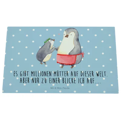 Produktbild von Mr. & Mrs. Panda Schneidebrett Glas Pinguin mit Kind - Blau Pastell - Geschenk, Schneidbrett, Tochter, Hackbrett, Muttertag, Familie, Schneidplatte, Vorbild Mama