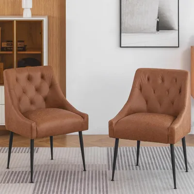 Obrázok produktu pre Jedálenská stolička – Súprava dvoch stoličiek s tvarovaným sedákom, svetlohnedým čalúnením a vzorom v štýle mid-century