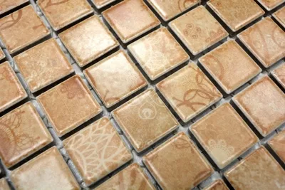 Produktbild von Handmuster Mosaikfliese Retro Vintage Keramikmosaik beige braun Küchenrückwand MOS18D-1412_m