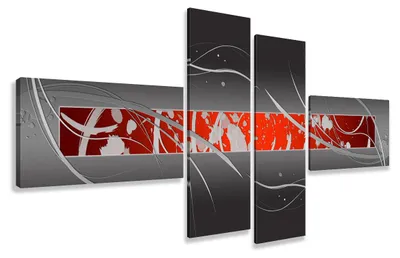 Produktbild von Visario Leinwandbild Abstrakt Rot Grau 195x80 cm – 4-teilig, Bild Wandbild Kunstdruck, aufhängfertig, Echtholzrahmen, Zackenaufhänger, Art. 6803