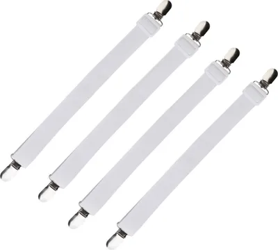 Produktbild von Verstellbare Bettlakenspanner [4er Set] | Betttuchspanner mit Metallclips aus Edelstahl - [Farbe: weiß] | elastische Matratzenhalter | 4 Stück Spannbettlakenhalter für Bett oder Safa | Lakenspanne