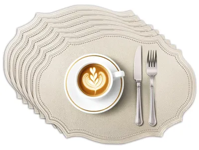 6er-Set Platzsets aus Kunstleder, 43x29,5 cm, beige, hitzebeständig