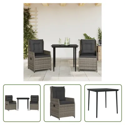 Produktbild von The Living Store 3-tlg. Garten-Essgruppe mit Kissen Grau Poly Rattan