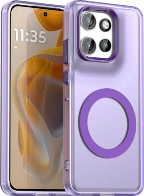 A purple phone case is shown with a phone inside it.