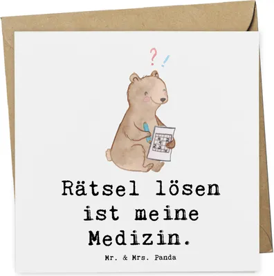 Produktbild von Mr. & Mrs. Panda Glückwunschkarte Bär Rätsel lösen - Weiß - Geschenk, faltkarte, Klappkarte, Kreuzworträtsel, Gedächtnistraining, anlasskarte, Knobeln, Grußkarte