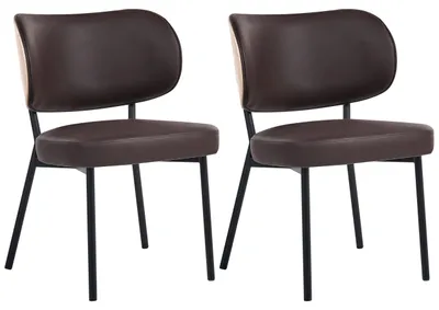 Produktbild von BELIANI Esszimmerstuhl 2er Set Dunkelbraun Kunstleder Lederoptik Gepolstert mit Schwarzen Metallbeinen ohne Armlehnen Modernes Design Küchenstuhl