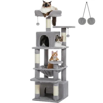Produktbild von PAWZ Road Großer Kratzbaum 136cm mit Sisal-Kratzpfosten, Doppelhaus und Korb für Hauskatzen