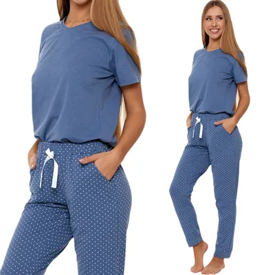 Obrázek produktu pro Moraj Dámské pyžamo s krátkým rukávem + pyžamové kalhoty 5500-001, barva: modrá, velikost: 2XL