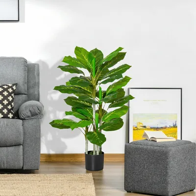 Produktbild von Künstlicher Baum 95 cm mit Topf, Kunstpflanze mit 33 Blättern, Grün | 15 x 15 cm | 2,5 kg | Zementsockel mit PE-Moos