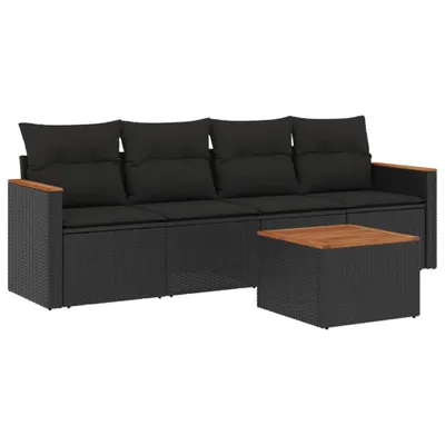 Produktbild von vidaXL 5-tlg. Garten-Sofagarnitur mit Kissen Schwarz Poly Rattan