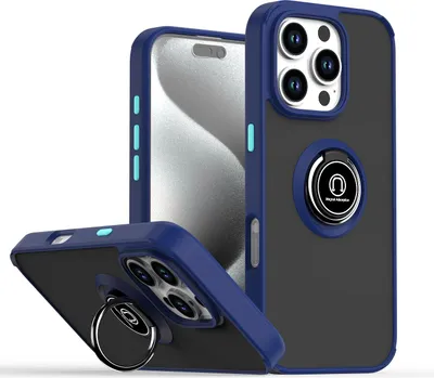 Produktbild von Hülle für iPhone 16 Pro Matte Transluzent TPU Stoßfest Schutzhülle mit Ring Halter Ständer Blau