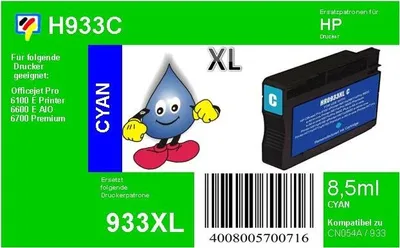 Produktbild von HP933CXL - TiDis Ersatzpatrone - cyan - mit 8,5ml Inhalt ersetzt CN054AE