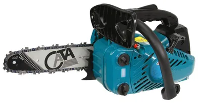 A teal and black chainsaw is shown against a white background.