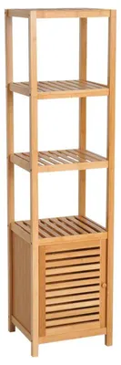 Image de Armoire de salle de bain étroite avec 3 étagères et une porte | Couleur : Naturel | Dimensions : 36 x 33 x 140 cm