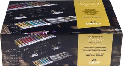 Immagine prodotto di Set di colori ad olio Rembrandt in scatola di legno | 7 x 15 ml + 12 x 40 ml + 3 x 60 ml + accessori