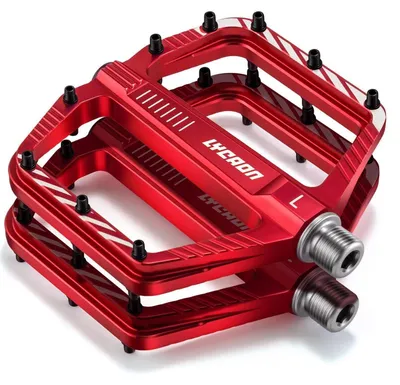Image de Pédales de vélo en alliage d'aluminium usinées CNC, antidérapantes, avec axe en acier CR-MO de 9/16", de couleur rouge
