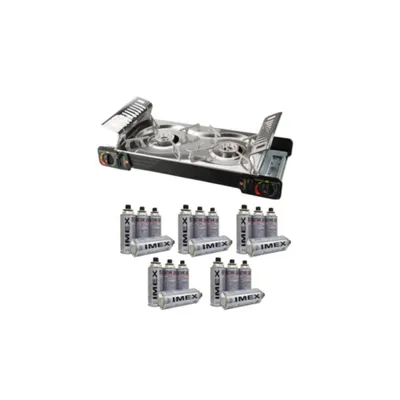 Obrázok produktu pre IMEX BDZ-2x155 Nerezový dvojplatničkový vonkajší plynový varič s 20 plynovými kartušami