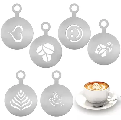 Produktbild von Kaffeeschablonen - 6 Stück aus Edelstahl - Zur Dekoration von Kaffee und Gebäck
