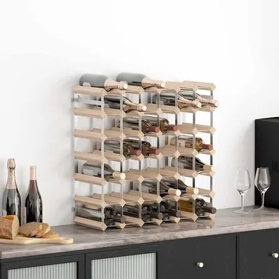 Imagen del producto de Estantería para botellas, con capacidad para 42 botellas, fabricada en madera maciza de pino