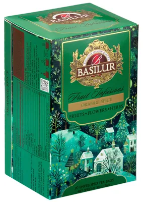 Obrázok produktu pre Basilur ORANGE SPICE, ovocný čaj s príchuťou pomaranča a škorice, bez kofeínu, v sáčkoch, 20 ks x 1,8 g