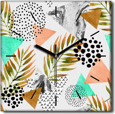 Produktbild von Coloray Uhr auf Leinwand 30x30 cm Wand Uhr Dekoration Wohnzimmer Segeltuch schwarze Hände -Tropics exotisches blatt.