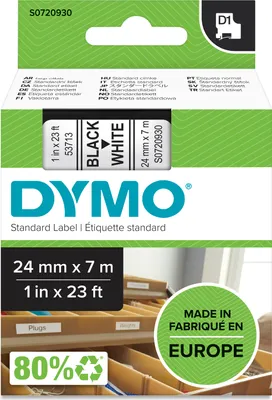 Produktbild von DYMO Original D1-Etikettenband | 24 mm x 7 m | schwarz auf weis | selbstklebendes Schriftband |Polyster | für LabelManager-Beschriftungsgerät