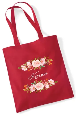 Produktbild von Huuraa Jutebeutel Kurwa polnisch Blumen 10 Liter Classic Red Baumwolle Tasche Geschenkidee