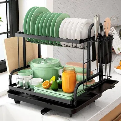 Produktbild von Famanu Abtropfgestell mit 2 Ebenen - multifunktional, rostfrei, mit Halter für Küchenutensilien