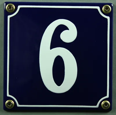 Produktbild von Hausnummernschild 6 blau - weiß 12x12 cm Schild Emaille Hausnummer Haus Nummer Zahl
