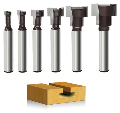 Immagine prodotto di Set di 6 frese a T con gambo da 8 mm, in metallo duro, per lavorazione del legno, con diametri da 5,35 a 19 mm