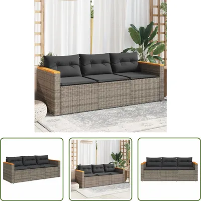 Produktbild von The Living Store Gartensofa mit Kissen 3-Sitzer Grau Poly Rattan