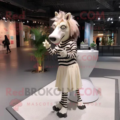 Produktbild von Beigefarbenes REDBROKOLY Zebra Maskottchen kostüm gekleidet in einen Faltenrock und Ringe
