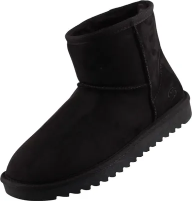 A single black winter boot is shown against a white background.