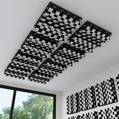 Obrázok produktu pre 2-balenie – Samolepiaci akustický difúzor „Sirius“ | 50 x 50 cm | 2D-QRD stropný a stenový panel | Tlmenie ozveny a difúzor zvuku | [Biela | SIRIUS-Stick-On]