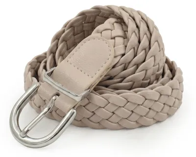 Produktbild von styleBREAKER Damen Flechtgürtel schmal aus Kunstleder | 2,8 cm breit | geflochtener Gürtel mit silberner Dornschließe | One Size 110 cm lang