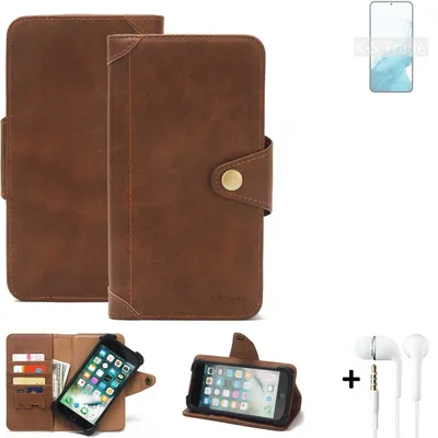 Produktbild von K-S-Trade Handyhülle + Kopfhörer für Samsung Galaxy S22+ Exynos Schutz Hülle Walletcase Bookstyle Tasche Case Handytasche Wallet Flipcase Cover PU