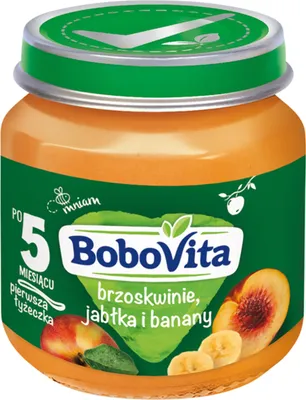 Zdjęcie produktu dla BoboVita Deserek Brzoskwinie jabłka i banany po 5 miesiącu 125g