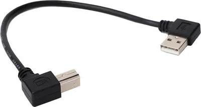 Produktbild von USB-Drucker- und Scannerkabel 20 cm, 90-Grad-Kabel, Haarschlinge, USB 2.0, A-Male zu B-Male.